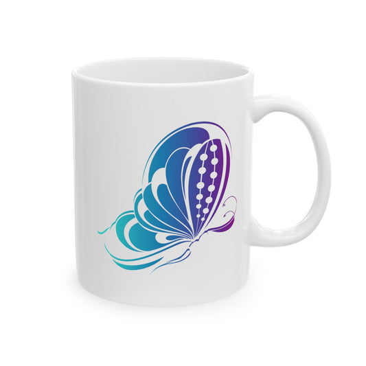 Butterfly Coffee Mug - Double Sided White Ceramic 11oz by TheGlassyLass.com
