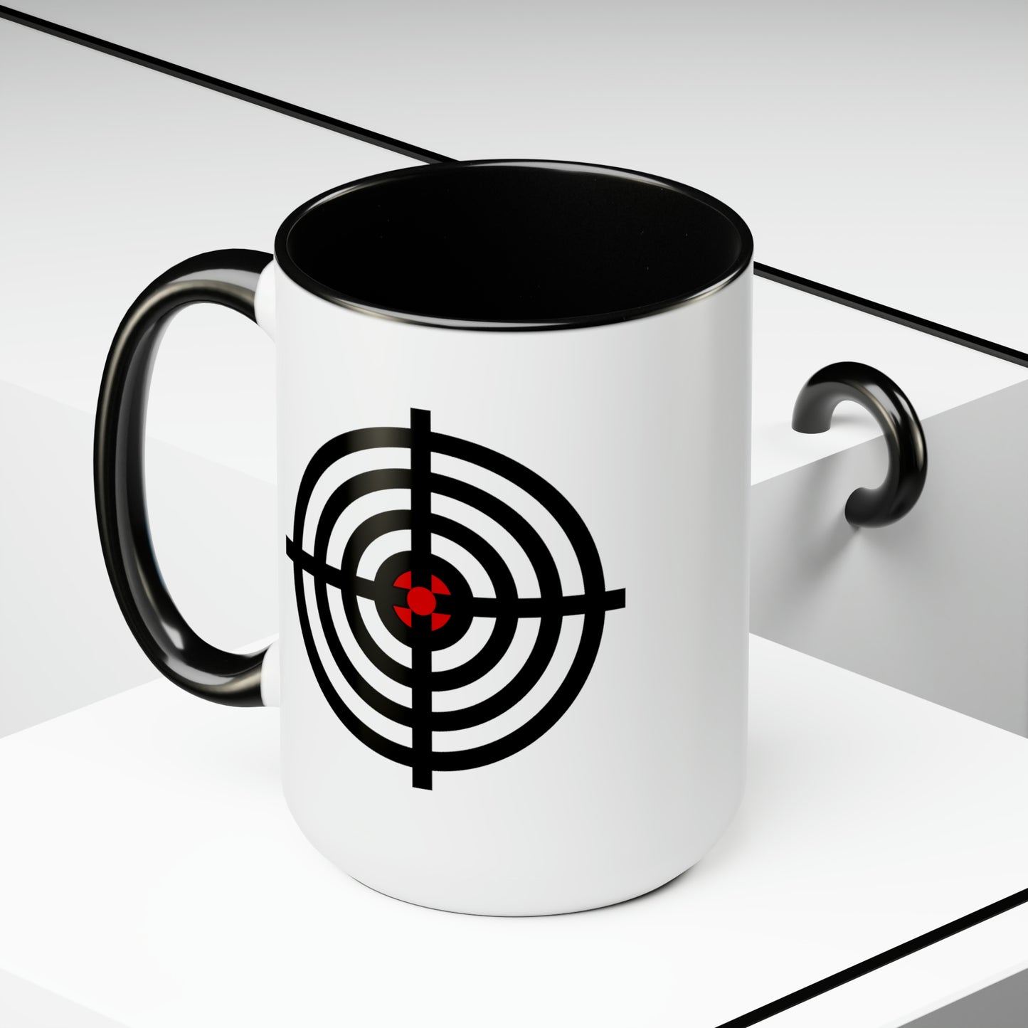 Gun Sight Reticle Coffee Mug - Double Sided Black Accent White Ceramic 15oz by TheGlassyLass.com