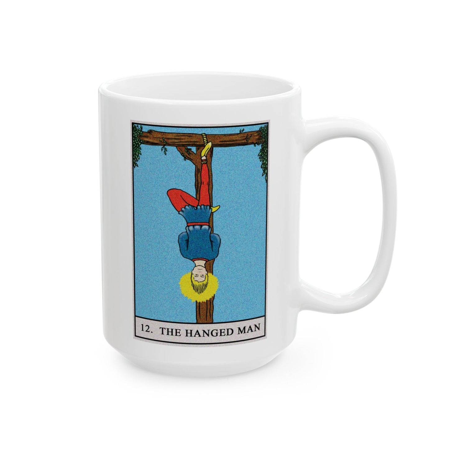 The Hanged Man Tarot Card Coffee Mug - Double Sided White Ceramic 15oz by TheGlassyLass.com