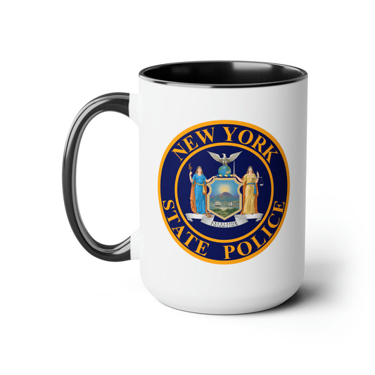 New York State Police Coffee Mug - Double Sided Black Accent White Ceramic 15oz by TheGlassyLass