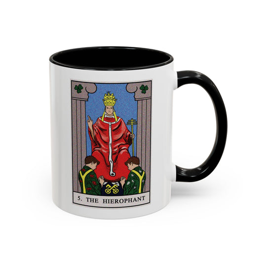 The Hierophant Tarot Card Coffee Mug - Double Sided Print, Black Accent White Ceramic, 11oz by TheGlassyLass.com