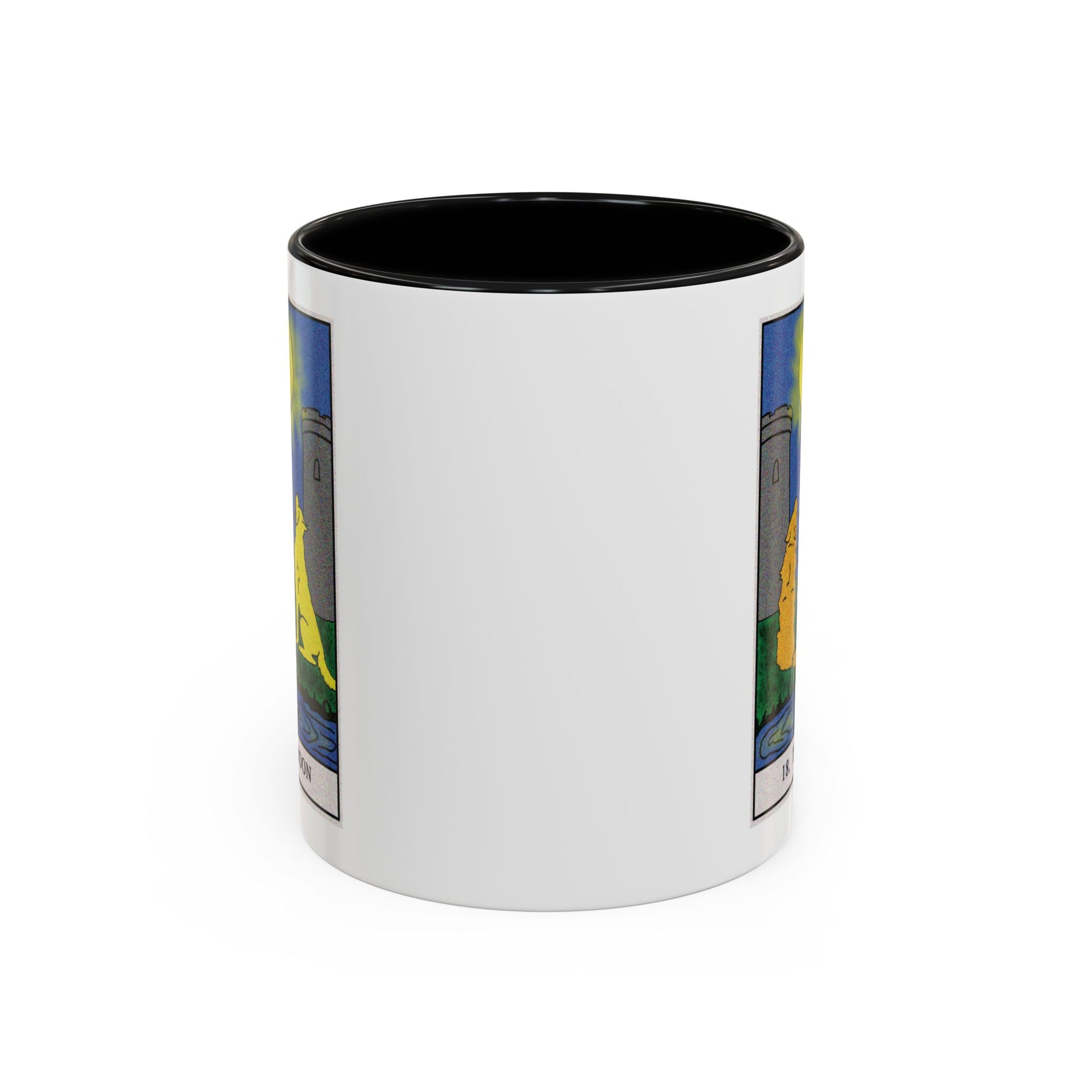 The Moon Tarot Card Coffee Mug - Double Sided Print, Black Accent White Ceramic, 11oz by TheGlassyLass.com