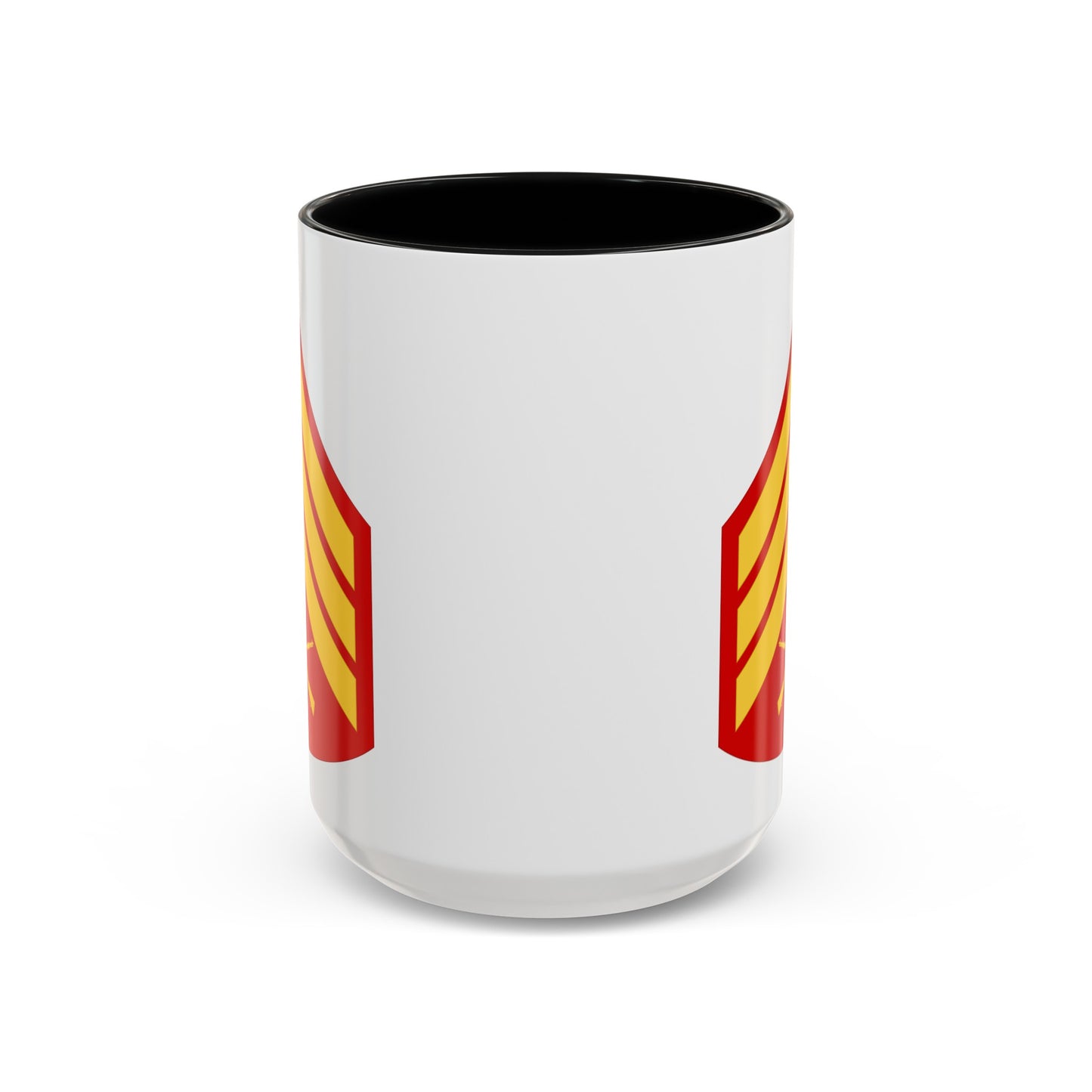 United States Marine Corps Sergeant (E-5) Chevron Coffee Mug - Double Sided Black Accent White Ceramic 15oz - by TheGlassyLass