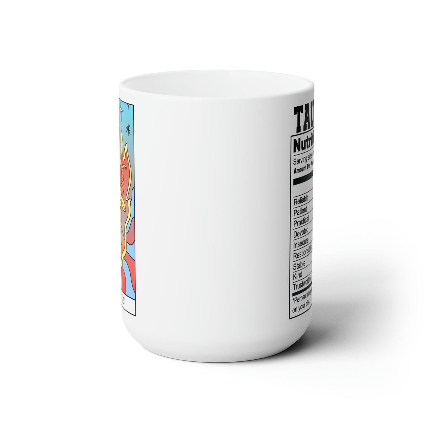 Taurus Tarot Card Coffee Mug - Double Sided White Ceramic 15oz - by TheGlassyLass.com