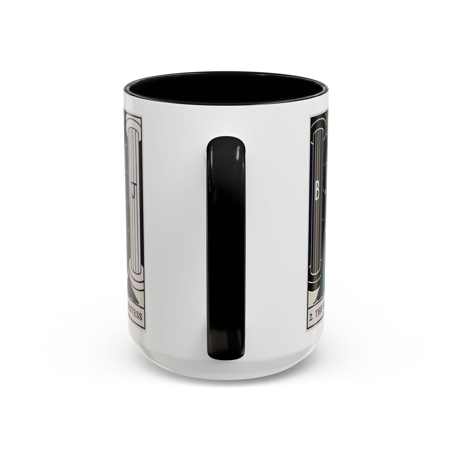 The High Priestess Tarot Card Coffee Mug - Double Sided Black Accent White Ceramic 15oz by TheGlassyLass.com
