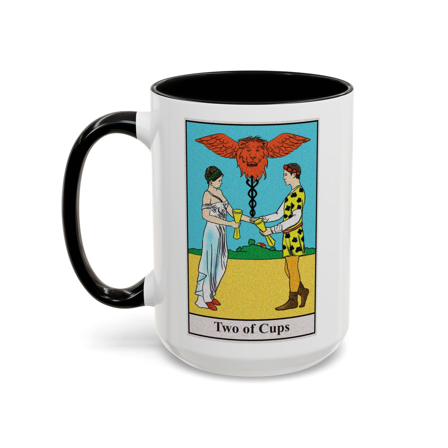Two of Cups Tarot Card Coffee Mug - Double Sided Black Accent White Ceramic 15oz by TheGlassyLass.com
