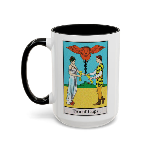 Two of Cups Tarot Card Coffee Mug - Double Sided Black Accent White Ceramic 15oz by TheGlassyLass.com