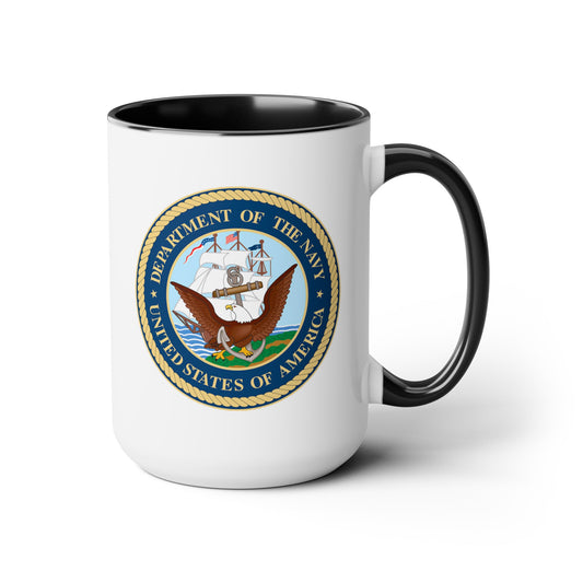 Navy Department Coffee Mug - Double Sided Black Acent White Ceramic 15oz by TheGlassyLass.com