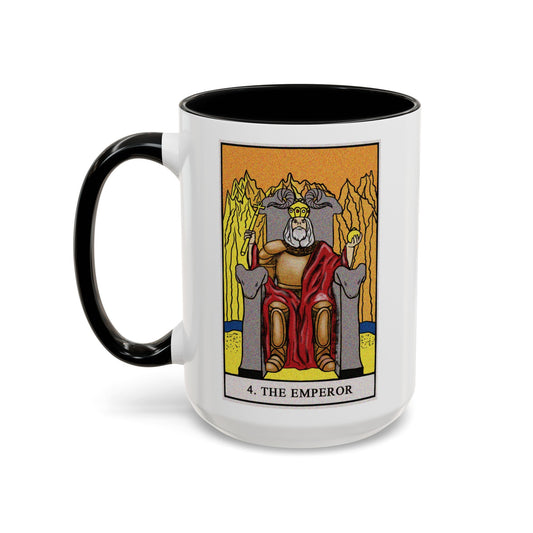 The Emperor Tarot Card Coffee Mug - Double Sided Black Accent White Ceramic 15oz by TheGlassyLass.com