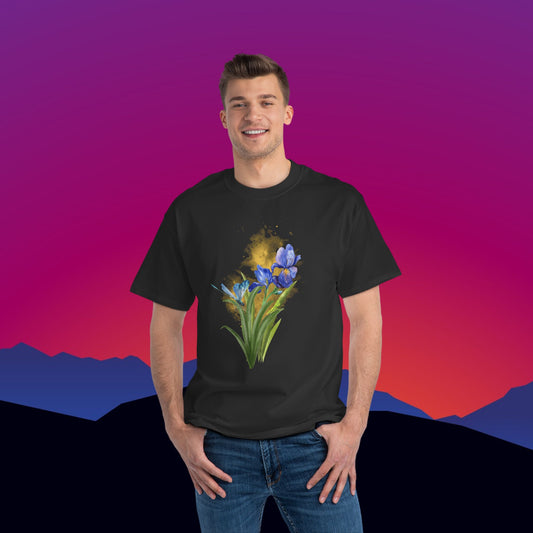 Iris Bloom T-Shirt: (Hanes Beefy-T 100% Preshrunk Cotton Custom Printed by TheGlassyLass.com