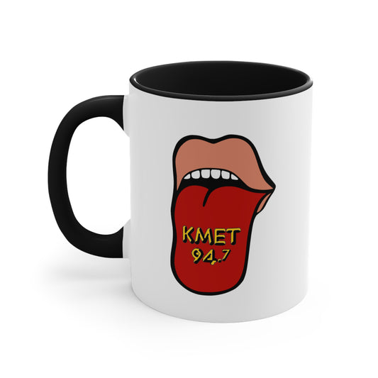 KMET Coffee Mug - Double Sided Black Accent White Ceramic 11oz by TheGlassyLass.com