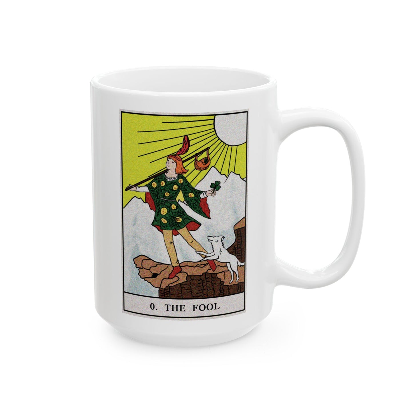 The Fool Tarot Card Coffee Mug - Double Sided White Ceramic 15oz by TheGlassyLass.com