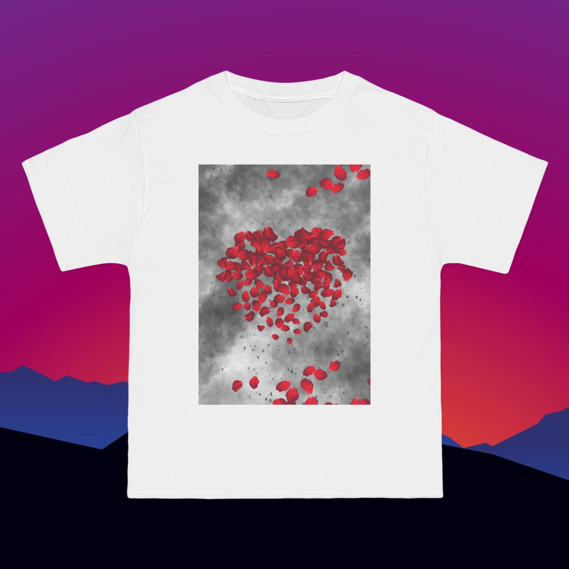 Rose Petal Heart T-Shirt: (Hanes Beefy-T 100% Preshrunk Cotton Custom Printed by TheGlassyLass.com
