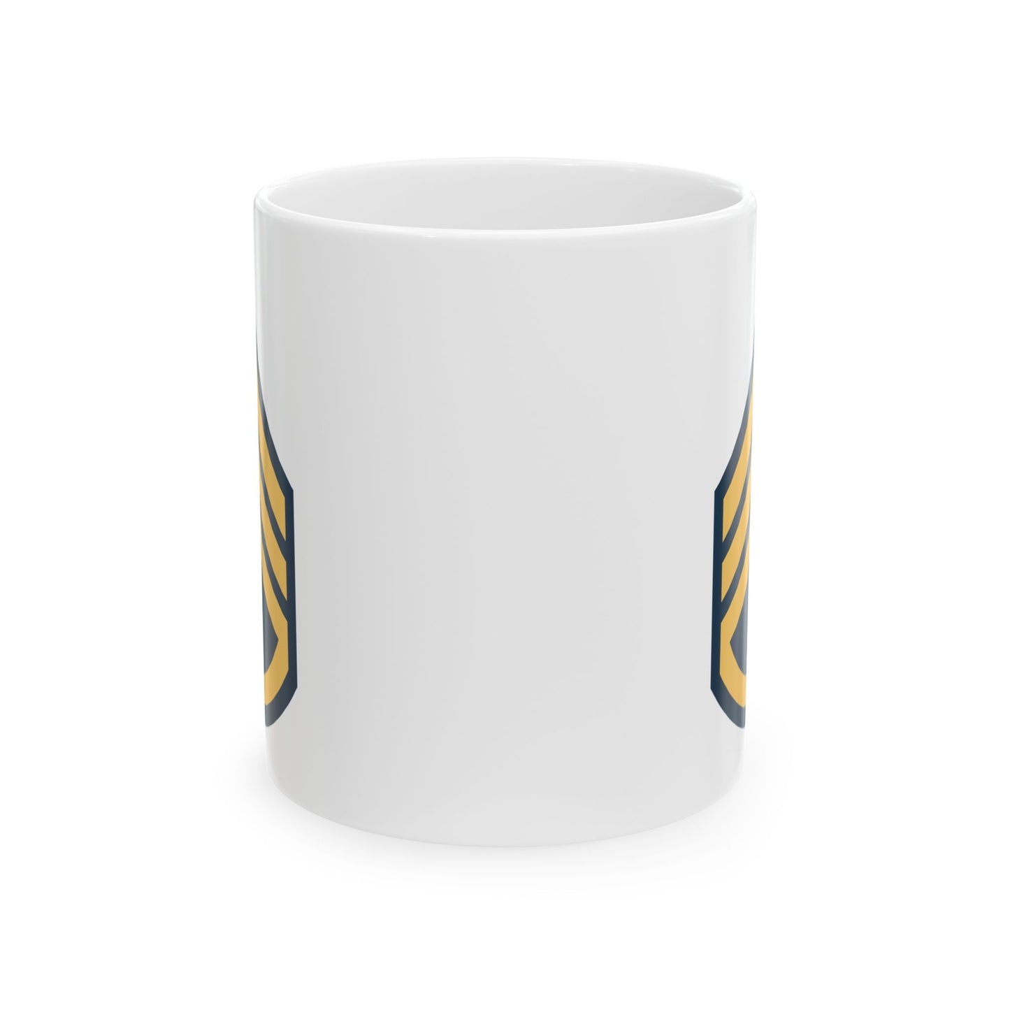 US Army Staff Sergeant (E-6) Stripes Coffee Mug - Double Sided Print, White Ceramic, 11oz by TheGlassyLass.com
