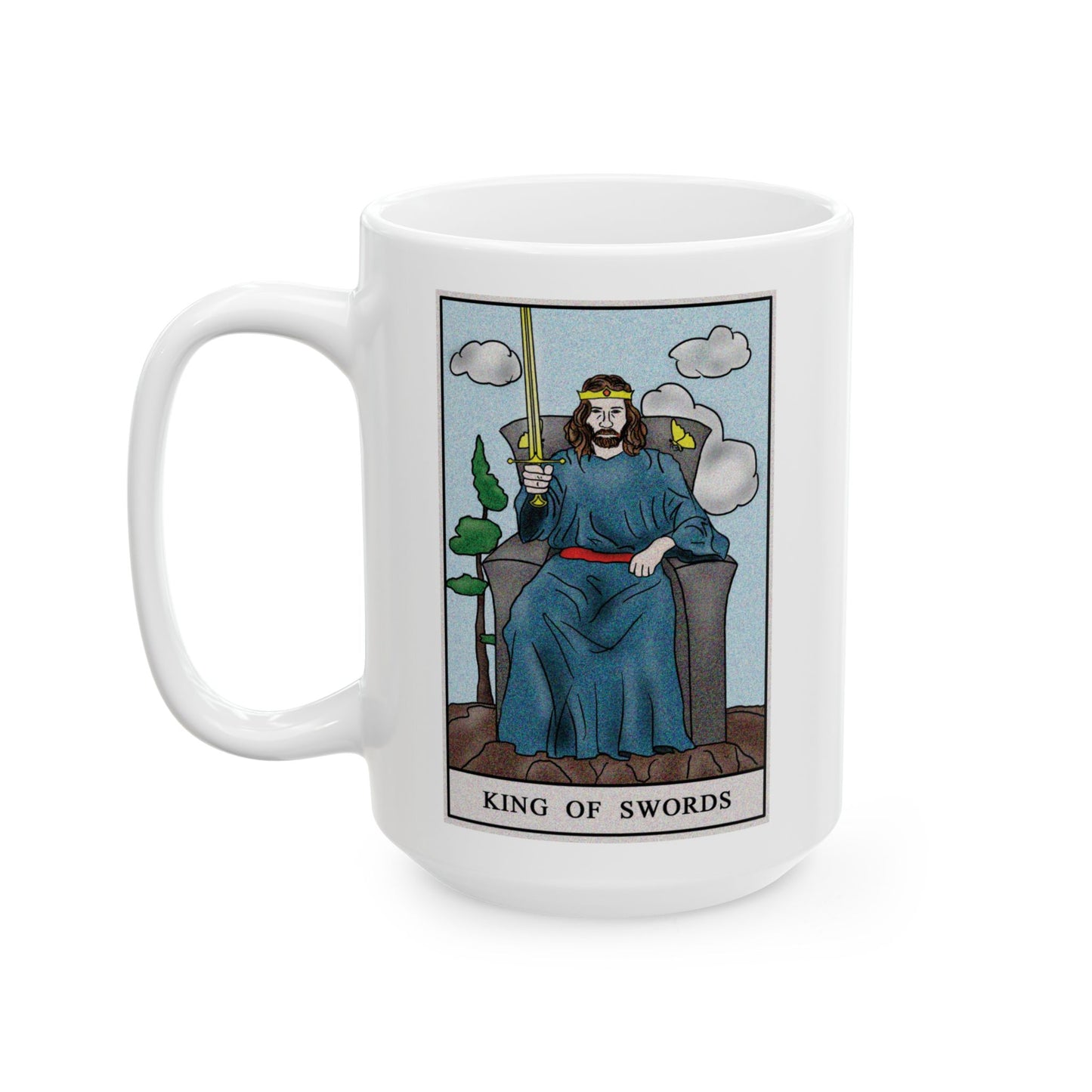 King of Swords Tarot Card Coffee Mug - Double Sided White Ceramic 15oz by TheGlassyLass.com
