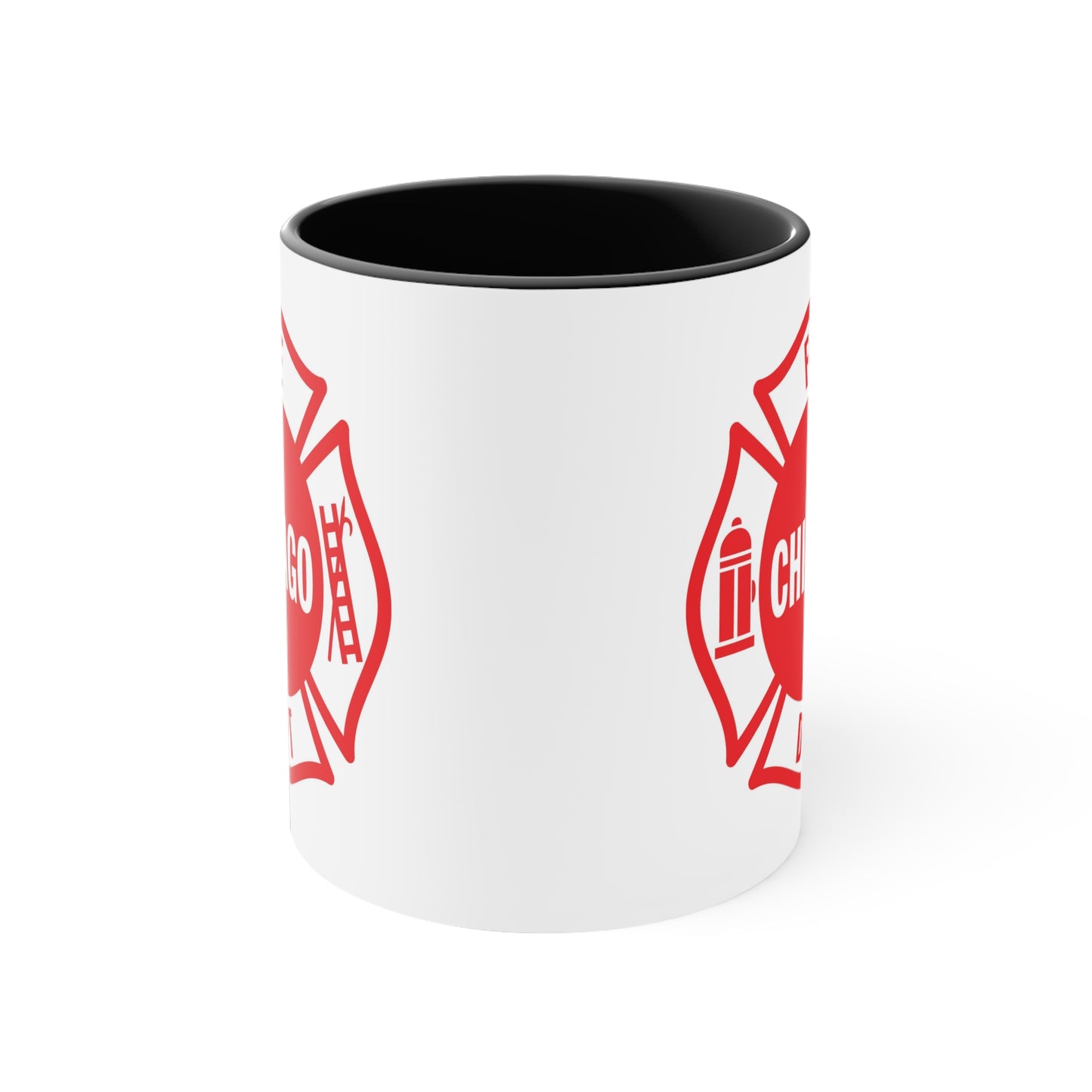 Chicago Fire Department Coffee Mug - Double Sided Print Black Accent Two Tone White Ceramic 11oz by TheGlassyLass.com