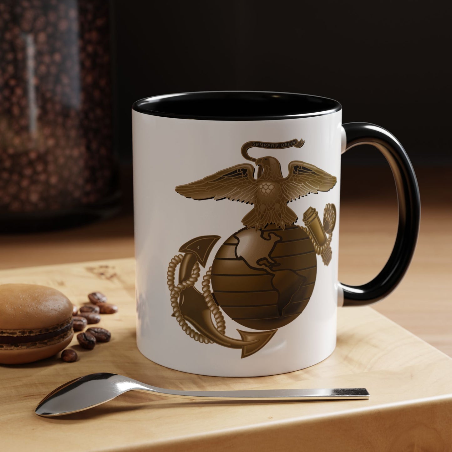 United States Marine Corps Anchor & Globe Coffee Mug - Double Sided Black Accent White Ceramic 11oz by TheGlassyLass.com