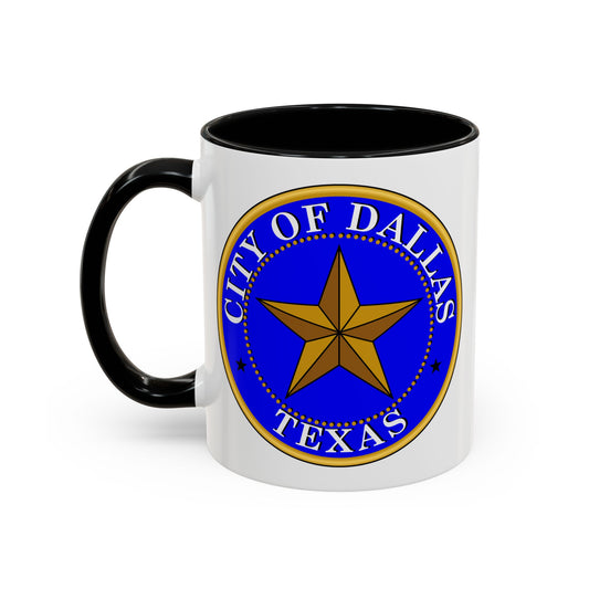 City of Dallas Seal Coffee Mug - Double Sided Print, Black Accent White Ceramic, 11oz by TheGlassyLass.com