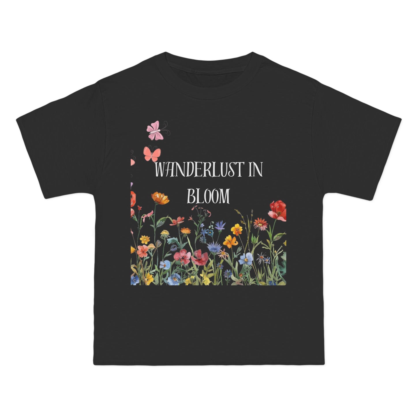 Wanderlust Flower Power T-Shirt: (Hanes Beefy-T 100% Preshrunk Cotton Custom Printed by TheGlassyLass.com
