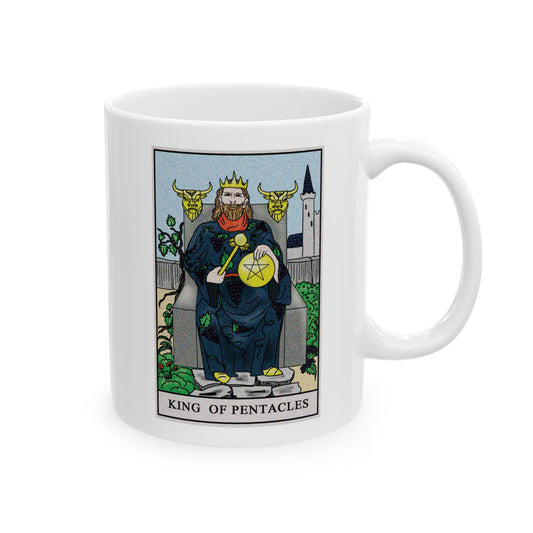 King of Pentacles Tarot Card Coffee Mug - Double Sided Print, White Ceramic, 11oz by TheGlassyLass.com