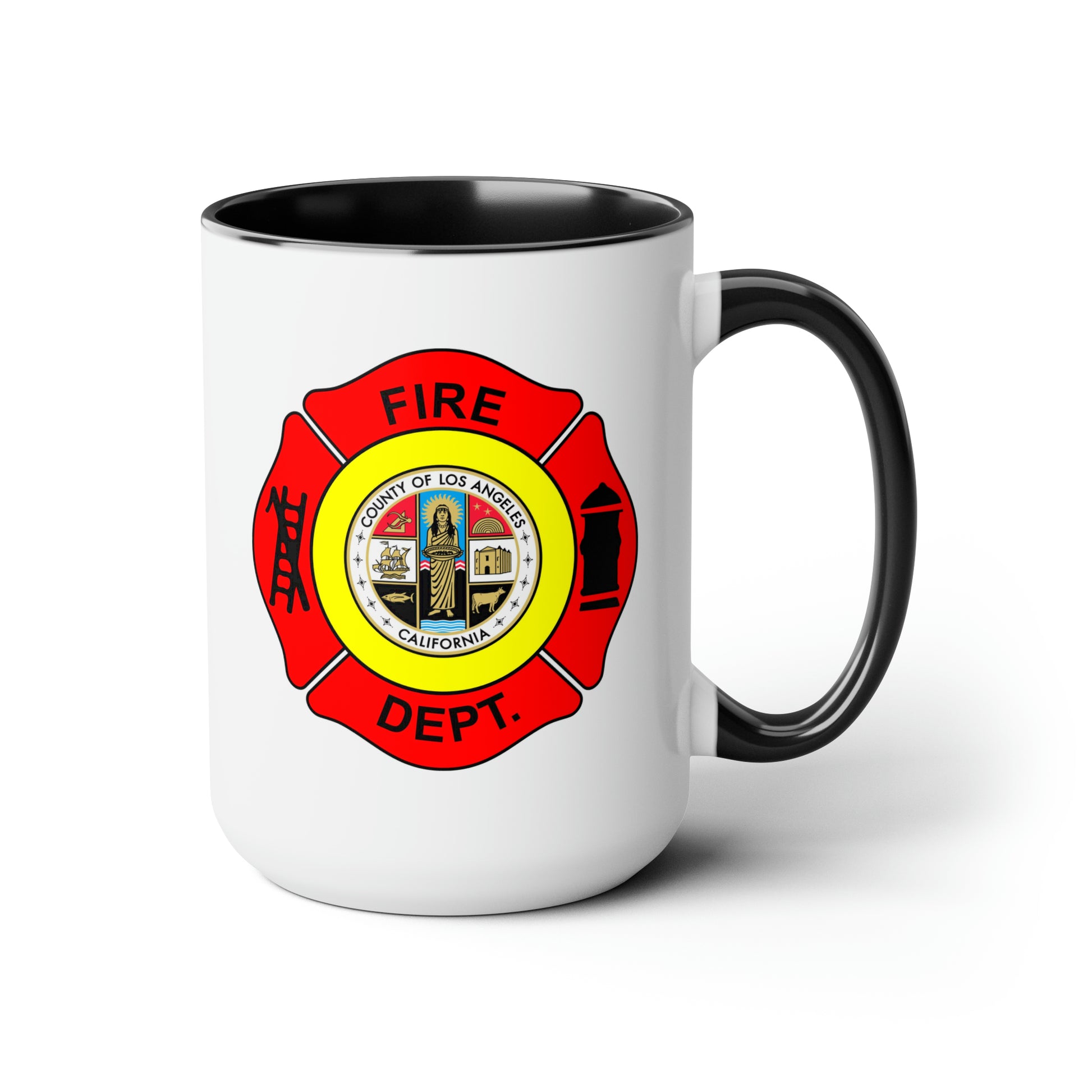 LA County Fire Department Coffee Mug - Double Sided Black Accent White Ceramic 15oz by TheGlassyLass.com