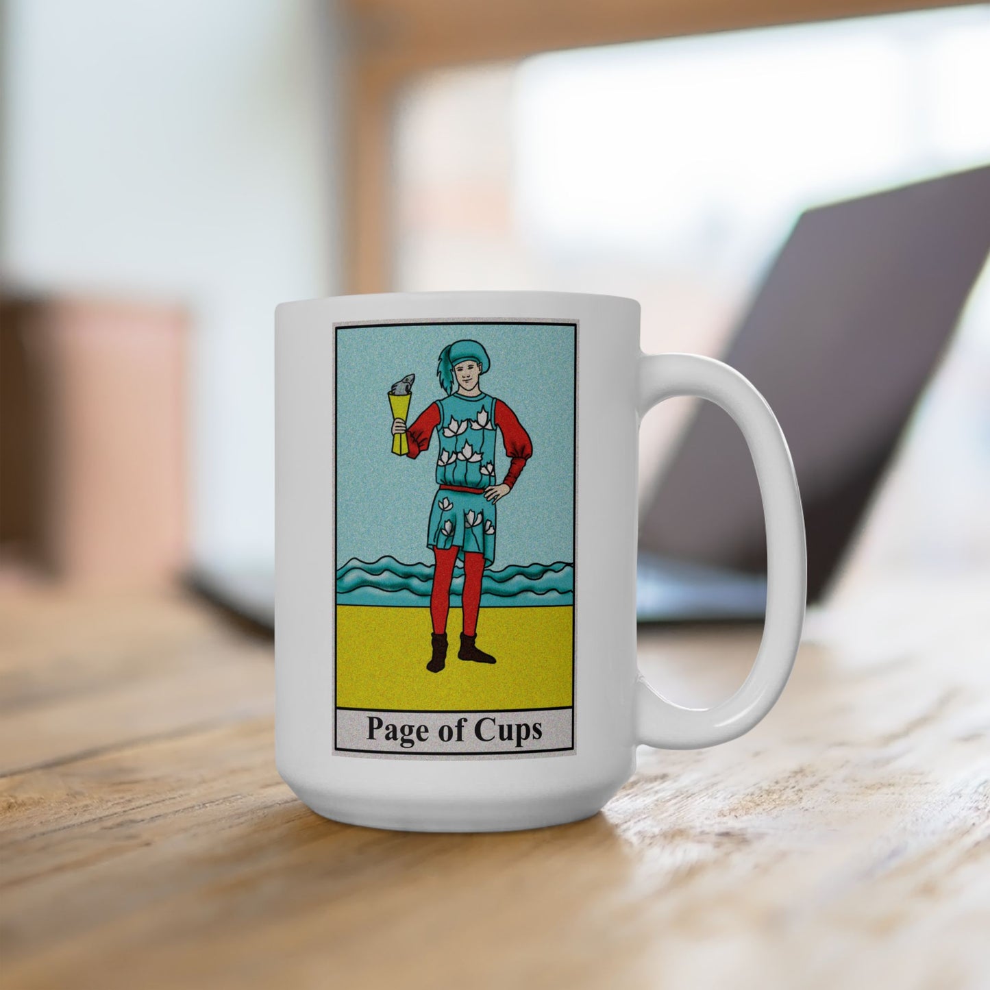 Page of Cups Tarot Card Coffee Mug - Double Sided White Ceramic 15oz by TheGlassyLass.com