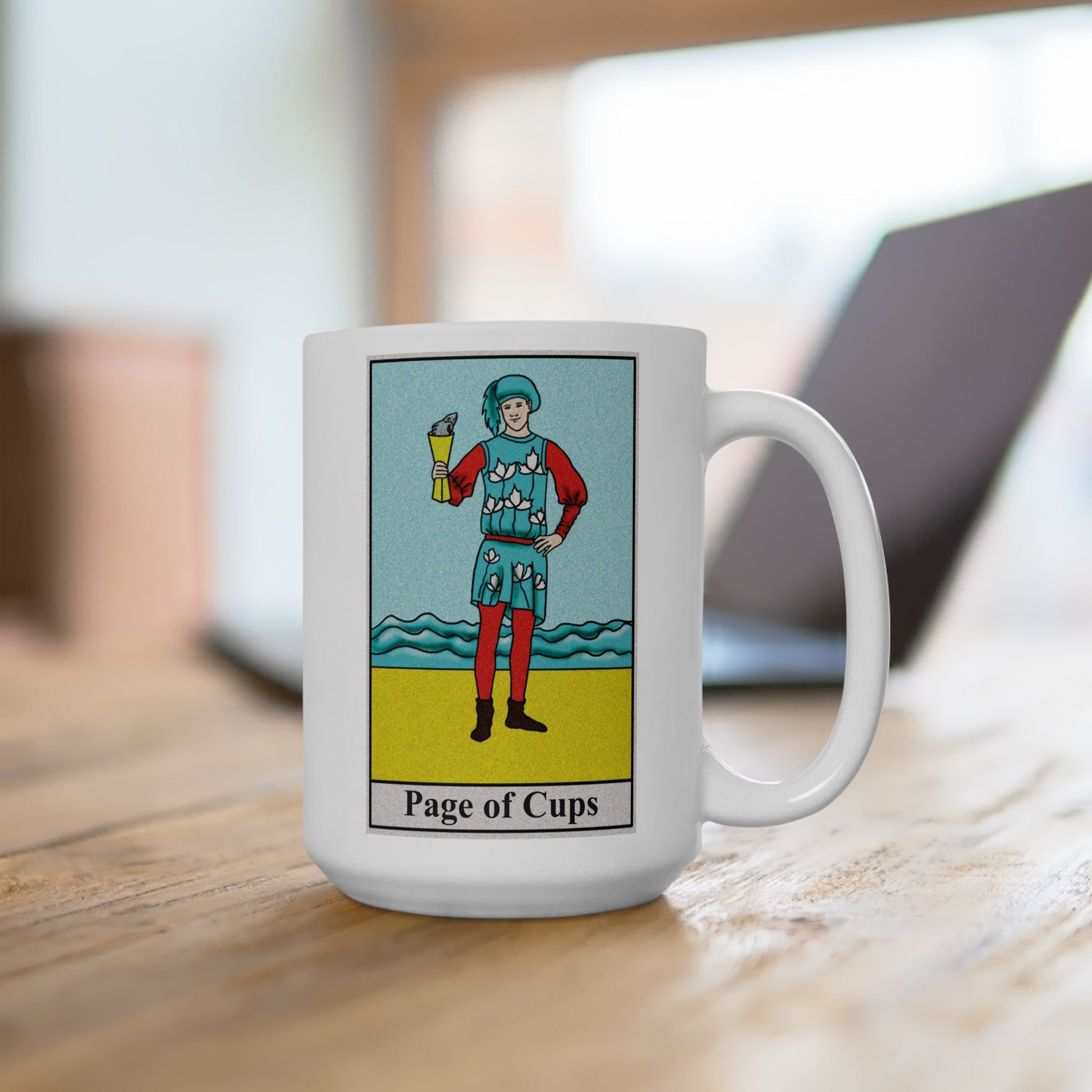 Page of Cups Tarot Card Coffee Mug - Double Sided White Ceramic 15oz by TheGlassyLass.com
