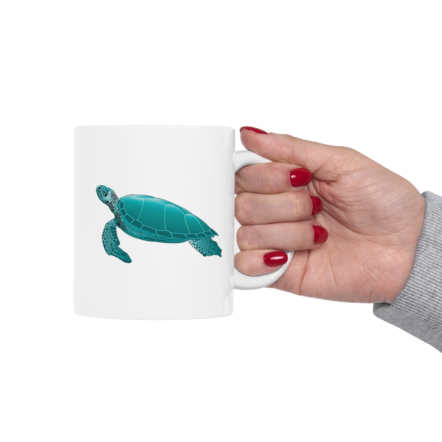 Sea Turtle Coffee Mug - Double Sided White Ceramic 11oz by TheGlassyLass.com