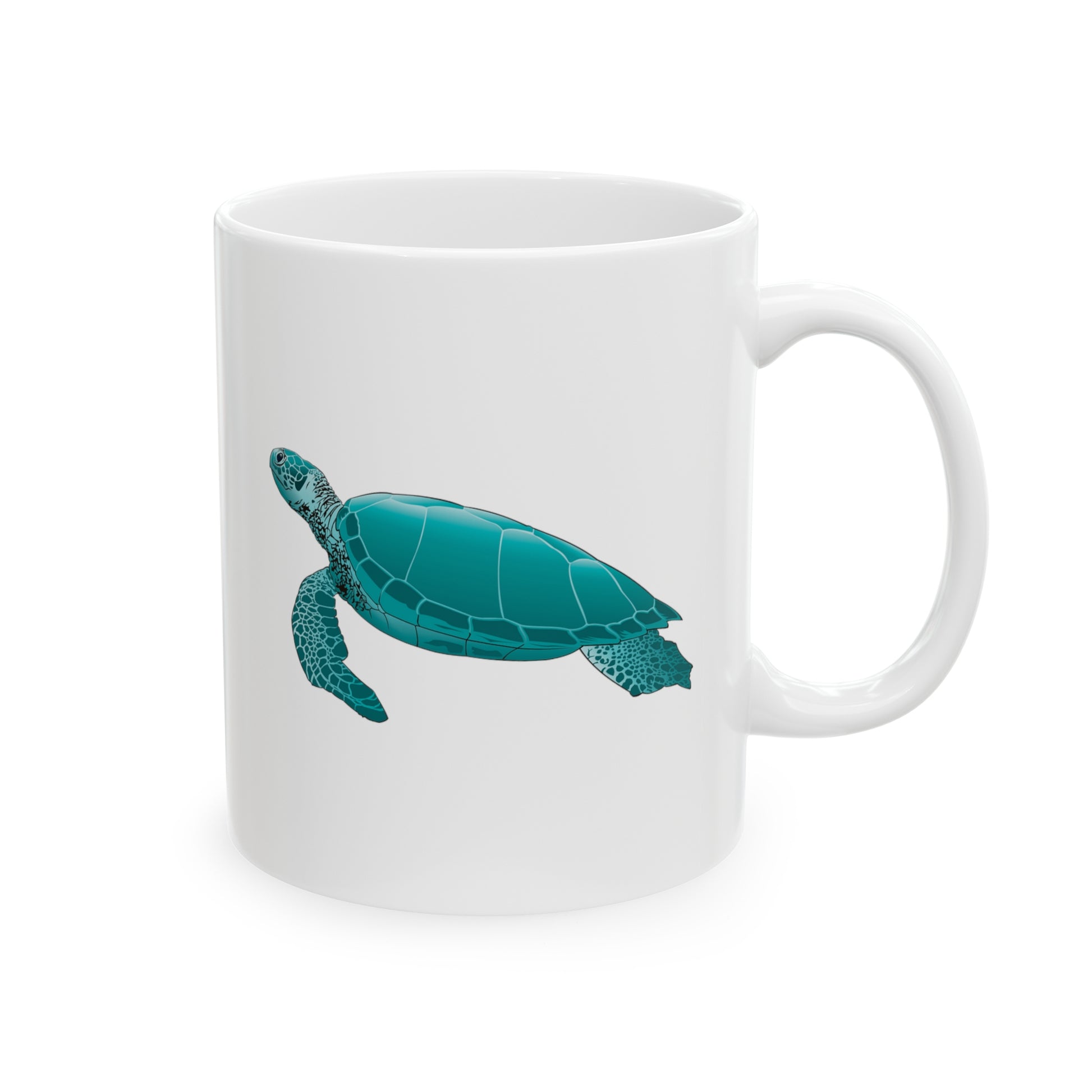 Sea Turtle Coffee Mug - Double Sided White Ceramic 11oz by TheGlassyLass.com