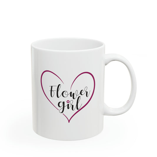 Flower Girl Hot Cocoa Mug - Double Sided 11oz White Ceramic by TheGlassyLass.com