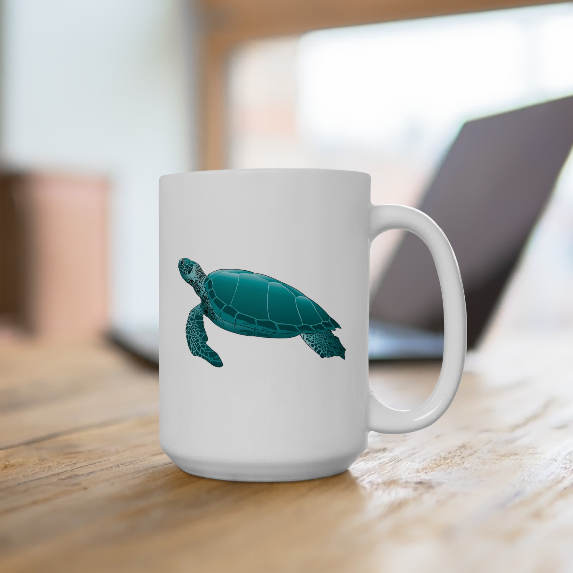 Sea Turtle Coffee Mug - Double Sided White Ceramic 15oz by TheGlassyLass.com