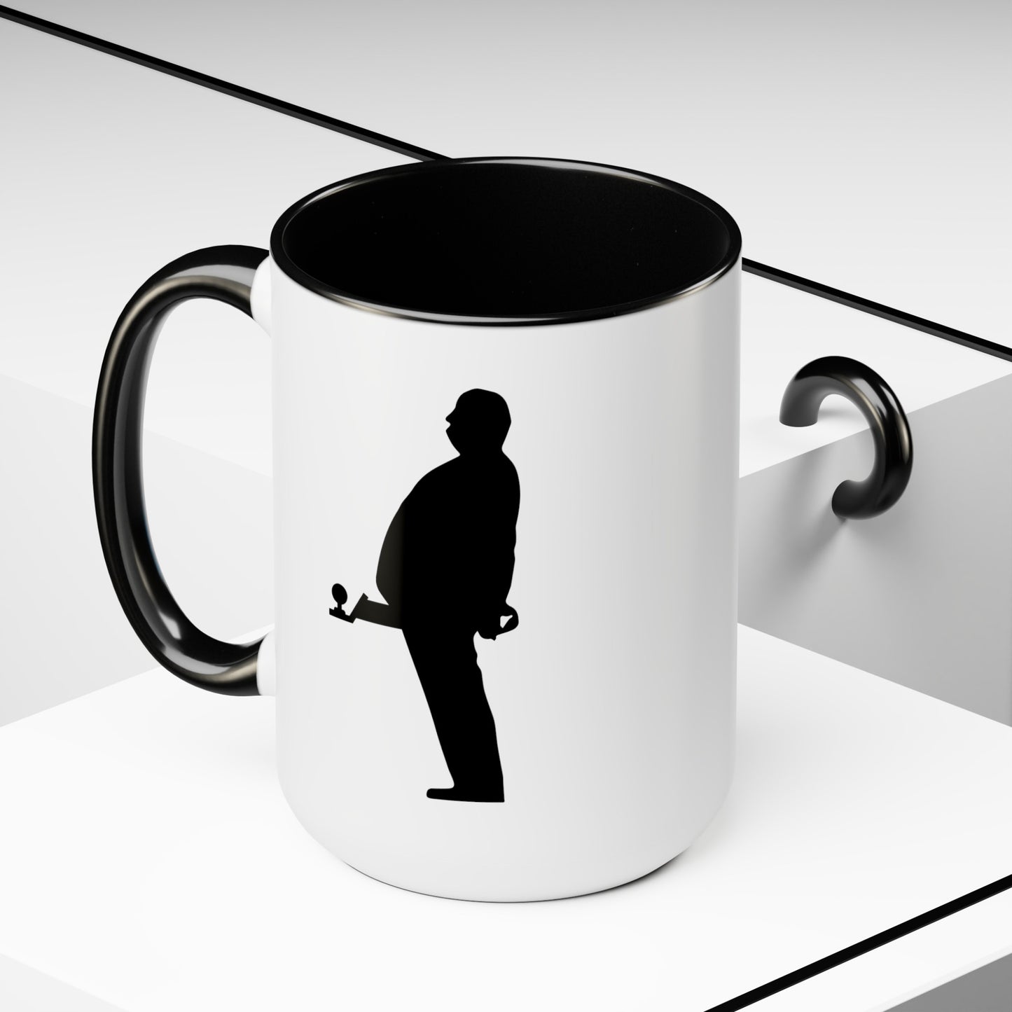 Hitchcock Presents Coffee Mug - Double Sided Black Accent White Ceramic 15oz by TheGlassyLass.com