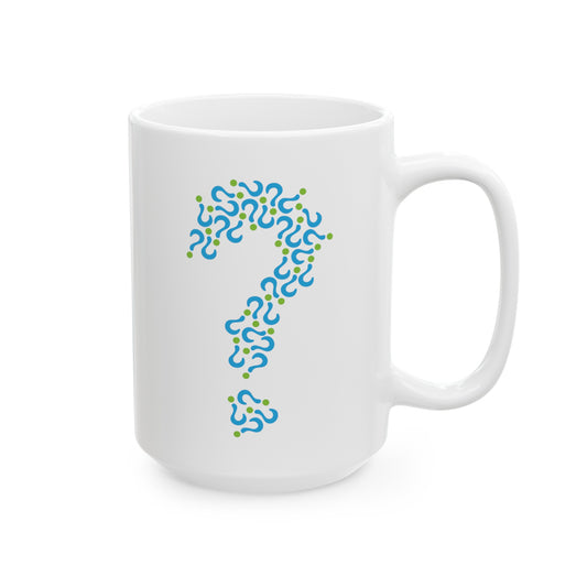 Question Mark Coffee Mug - Double Sided White Ceramic 15oz by TheGlassyLass.com