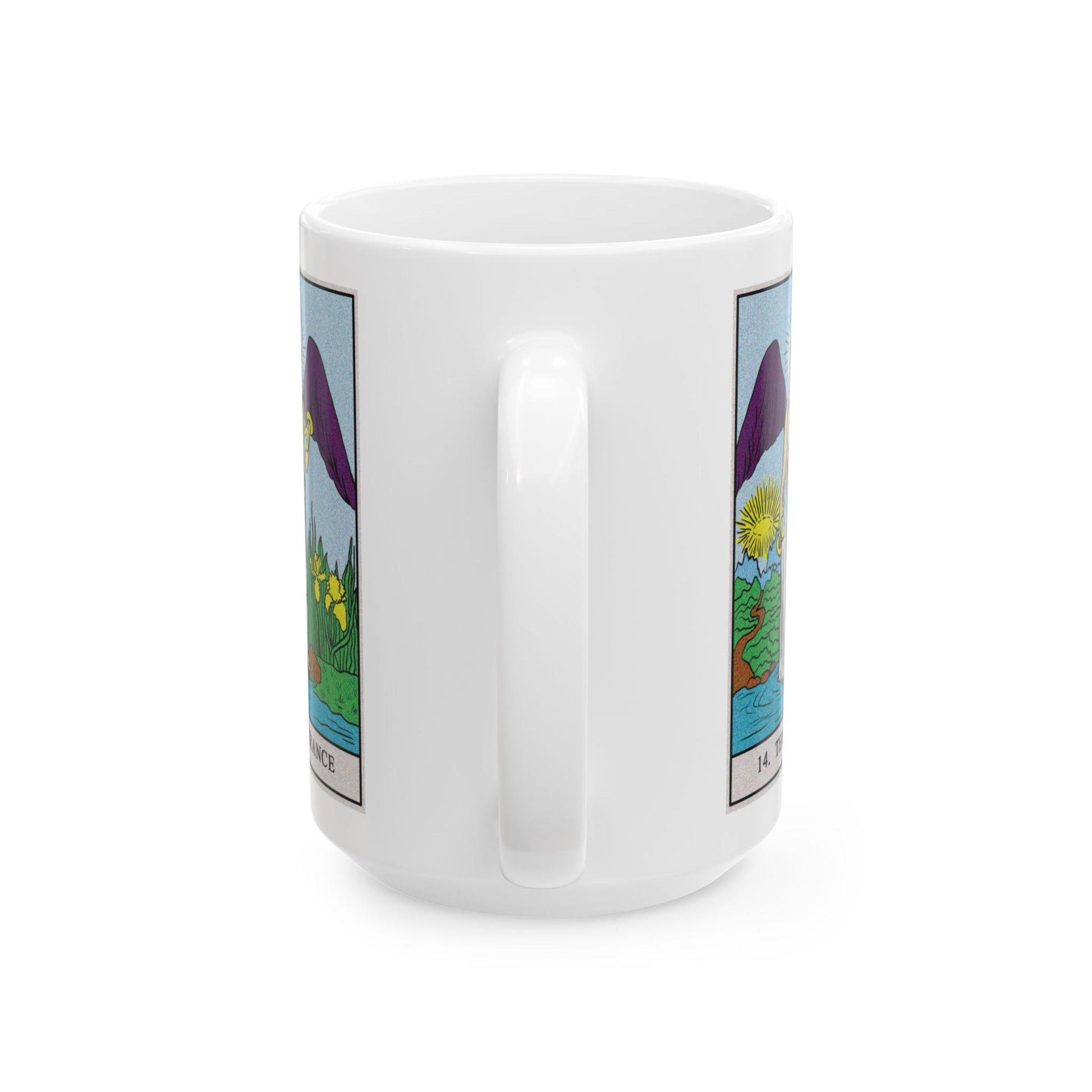 Temperance Tarot Card Coffee Mug - Double Sided White Ceramic 15oz by TheGlassyLass.com
