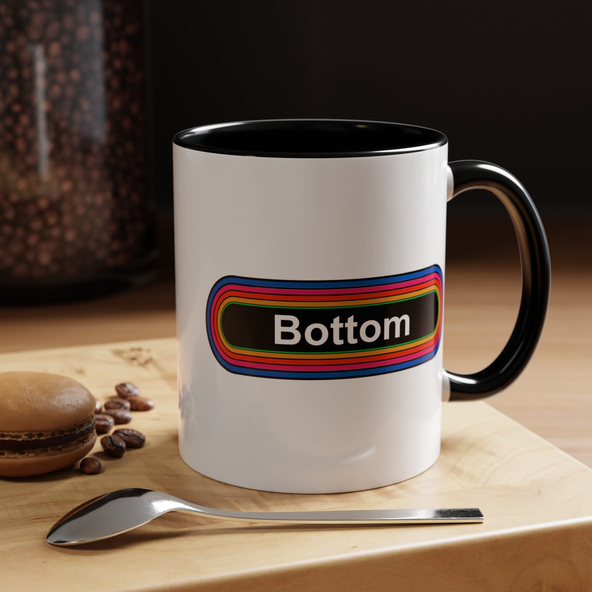 Bottom Rainbow Coffee Mug - Double Sided Black Accent Ceramic 11oz - by TheGlassyLass.com