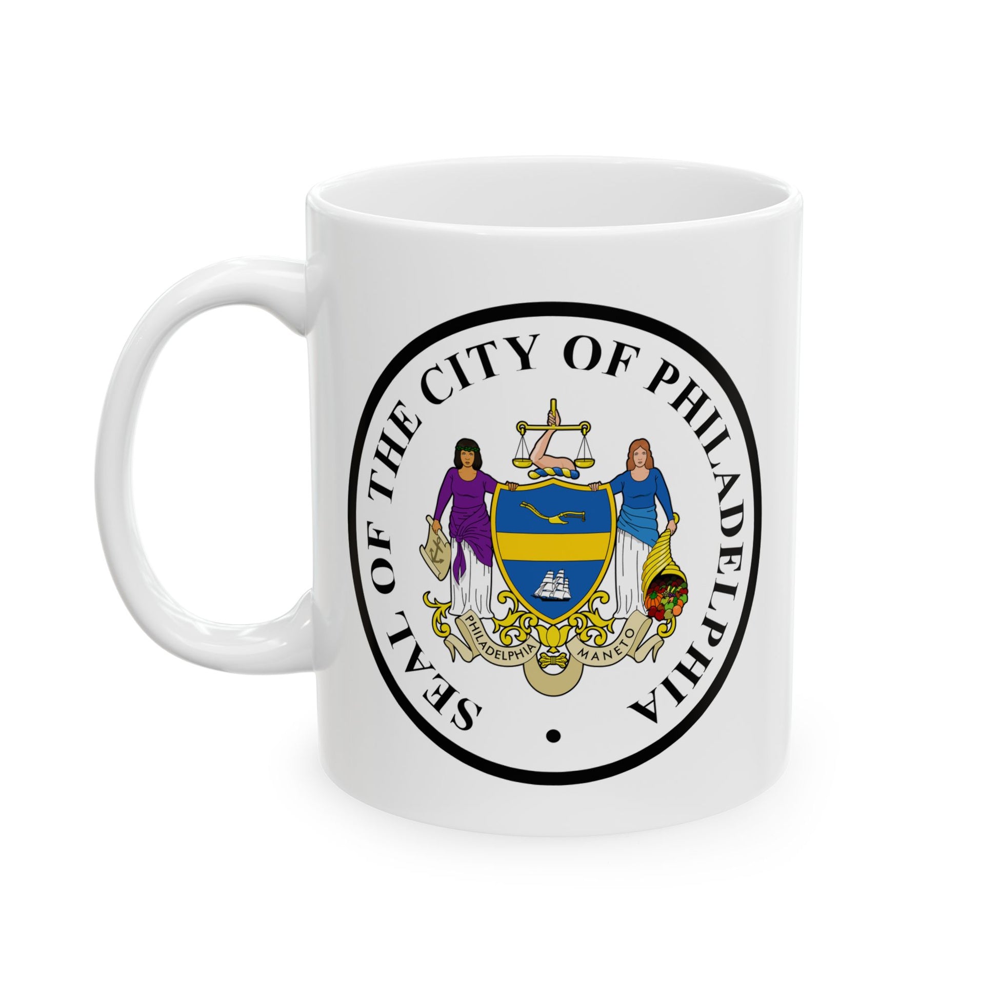 City of Philadelphia Coffee Mug - Double Sided Print, White Ceramic, 11oz by TheGlassyLass.com