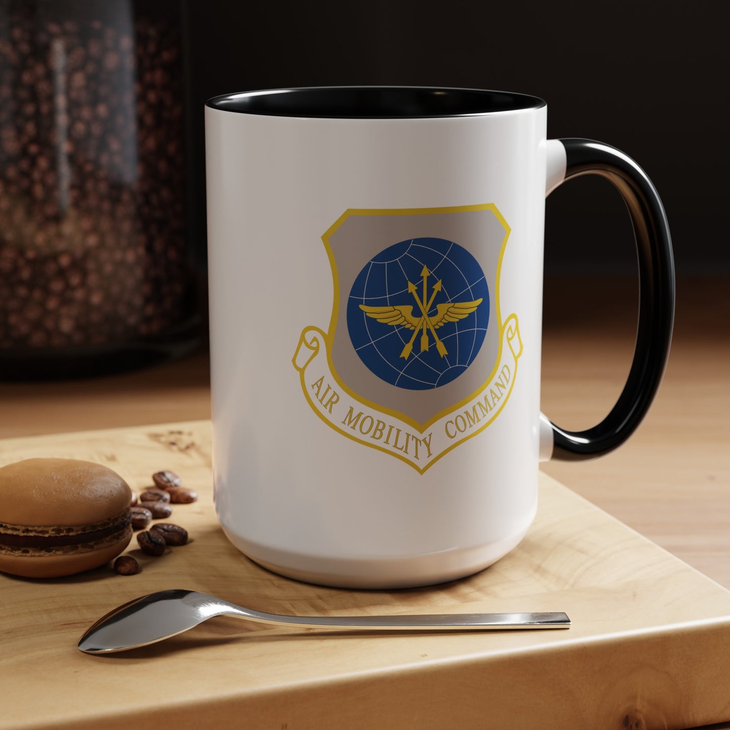 US Air Force Air Mobility Command - Double Sided Black Accent White Ceramic Coffee Mug 15oz by TheGlassyLass.com