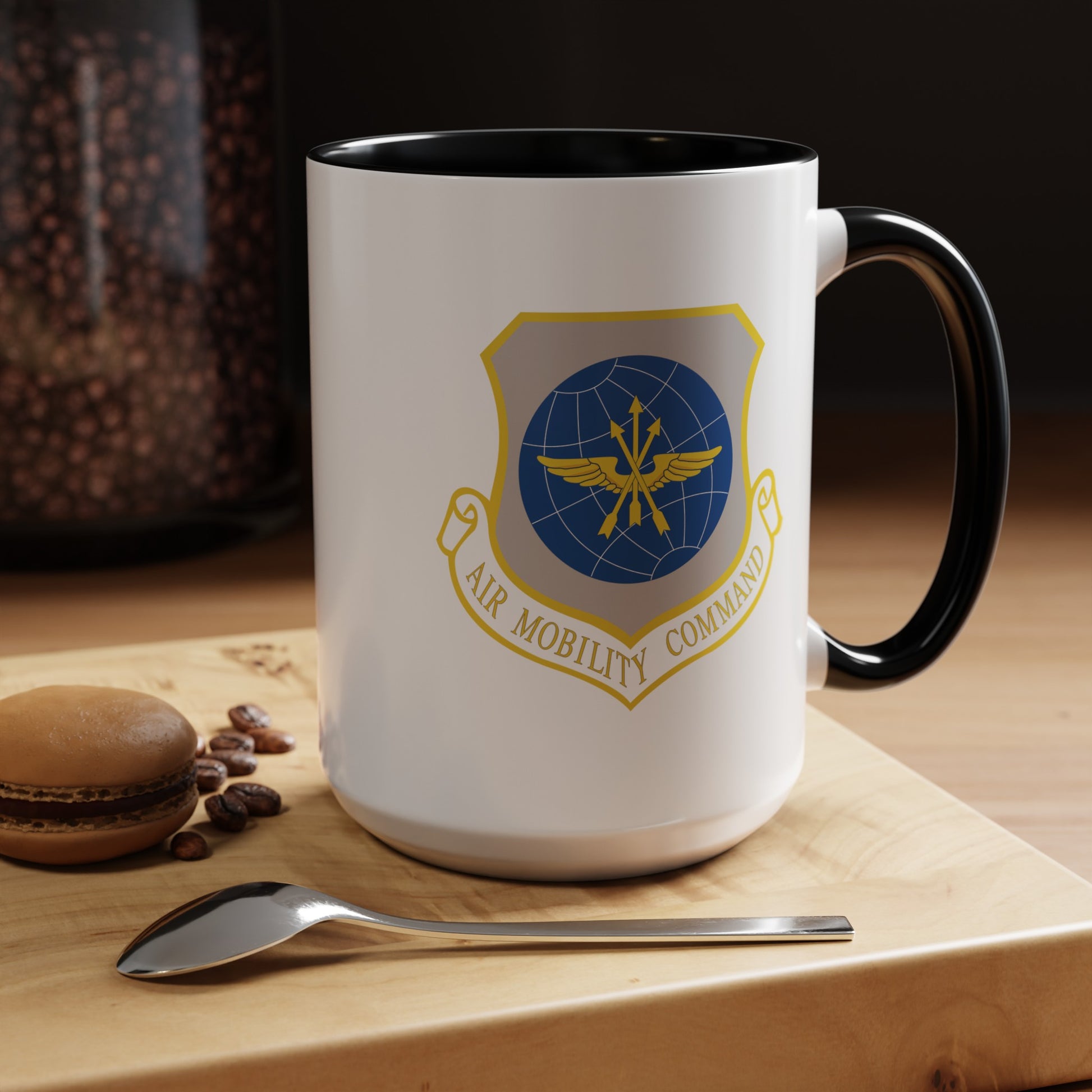 US Air Force Air Mobility Command - Double Sided Black Accent White Ceramic Coffee Mug 15oz by TheGlassyLass.com