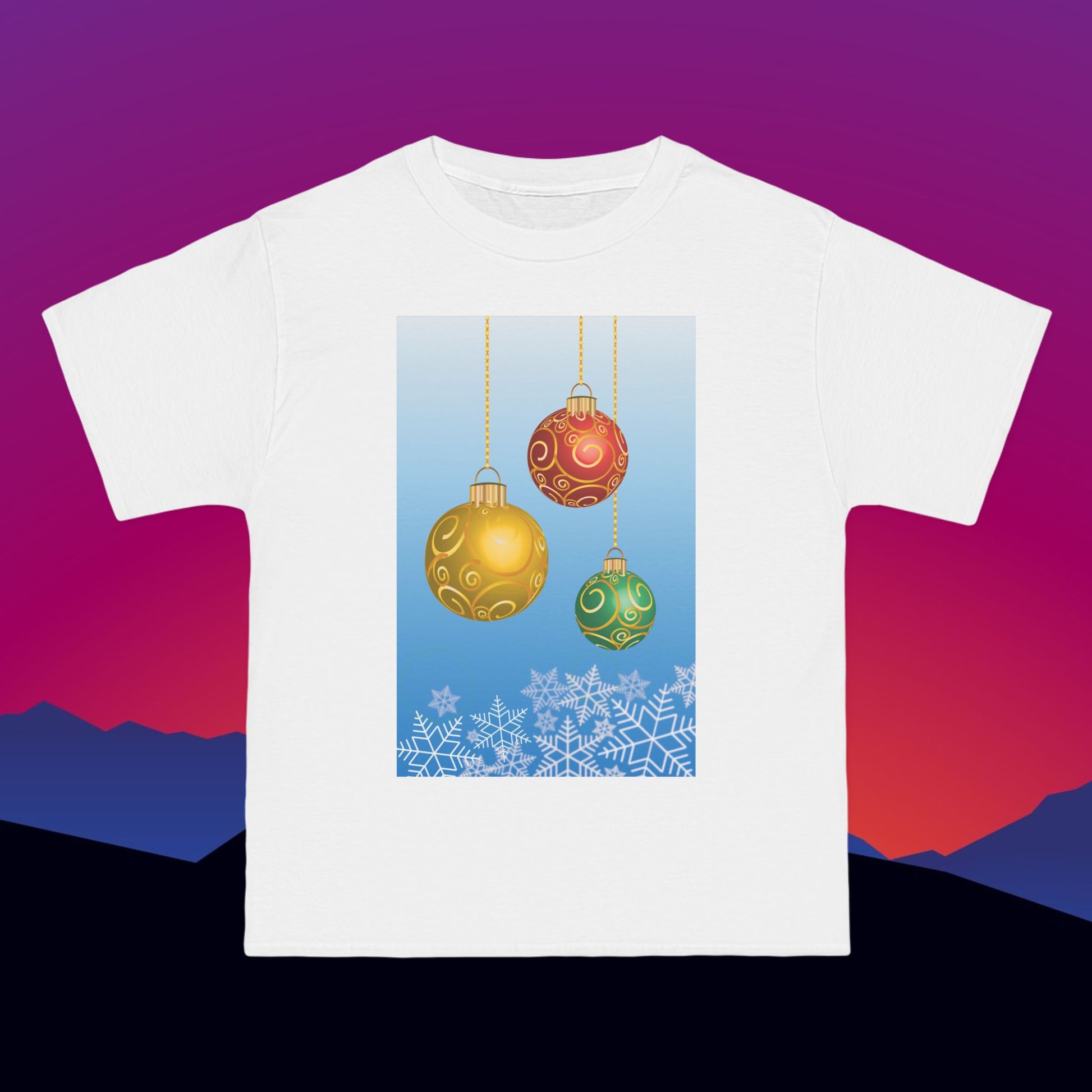 Hanging Christmas Ornaments T-Shirt: (Hanes Beefy-T 100% Preshrunk Cotton Custom Printed by TheGlassyLass.com