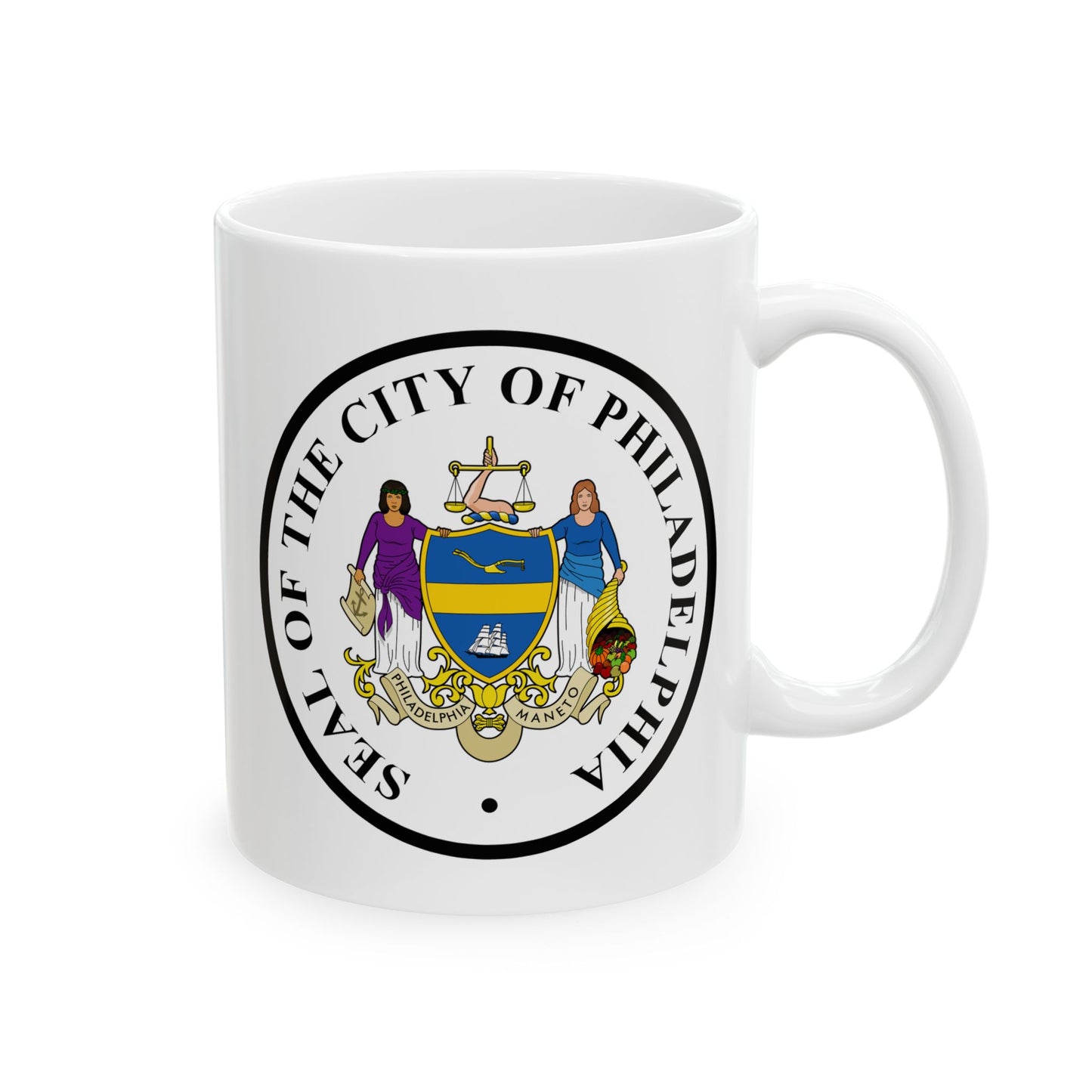 City of Philadelphia Coffee Mug - Double Sided Print, White Ceramic, 11oz by TheGlassyLass.com