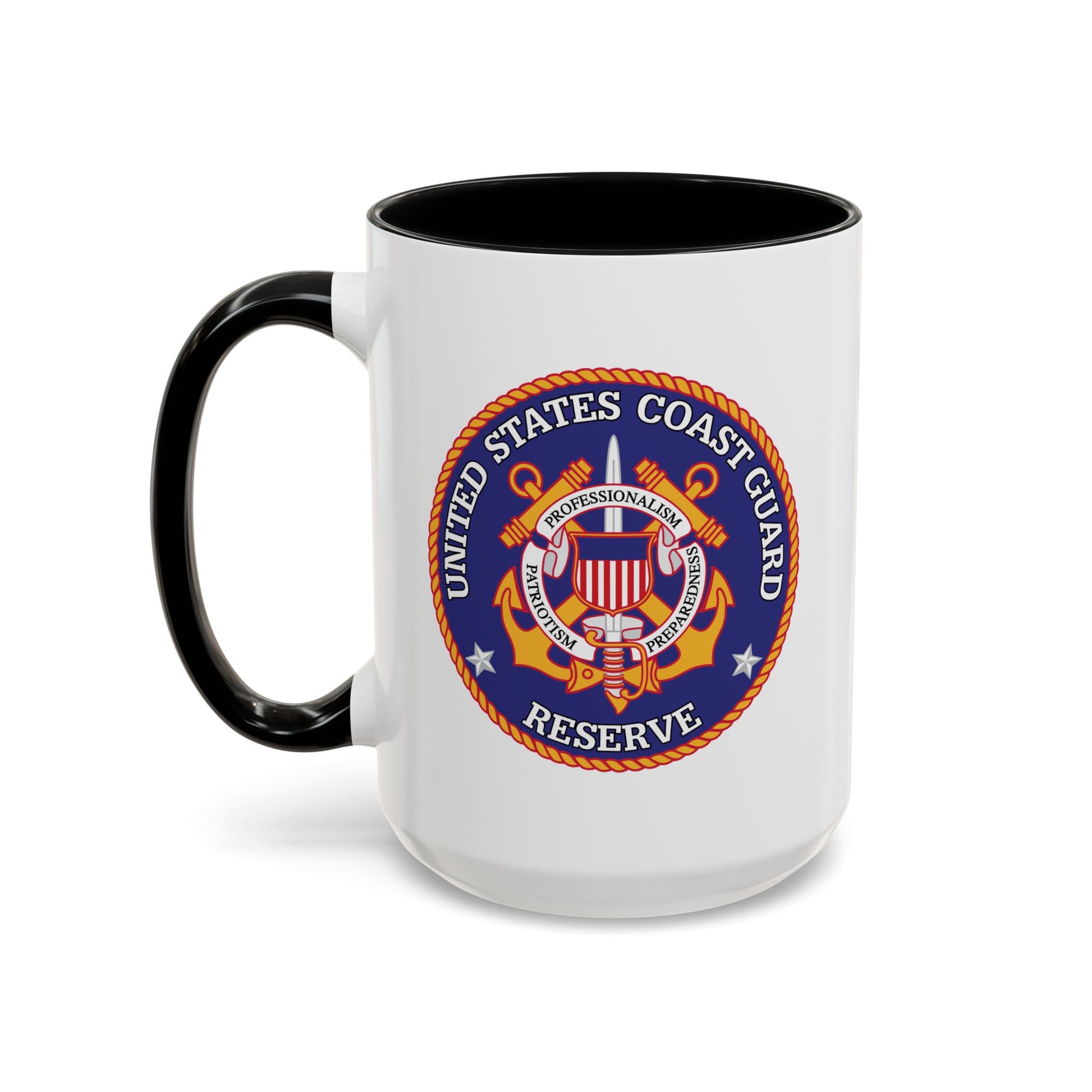 United States Coast Guard Reserve Seal Coffee Mug - Double Sided Black Accent White Ceramic 15oz by TheGlassyLass.com
