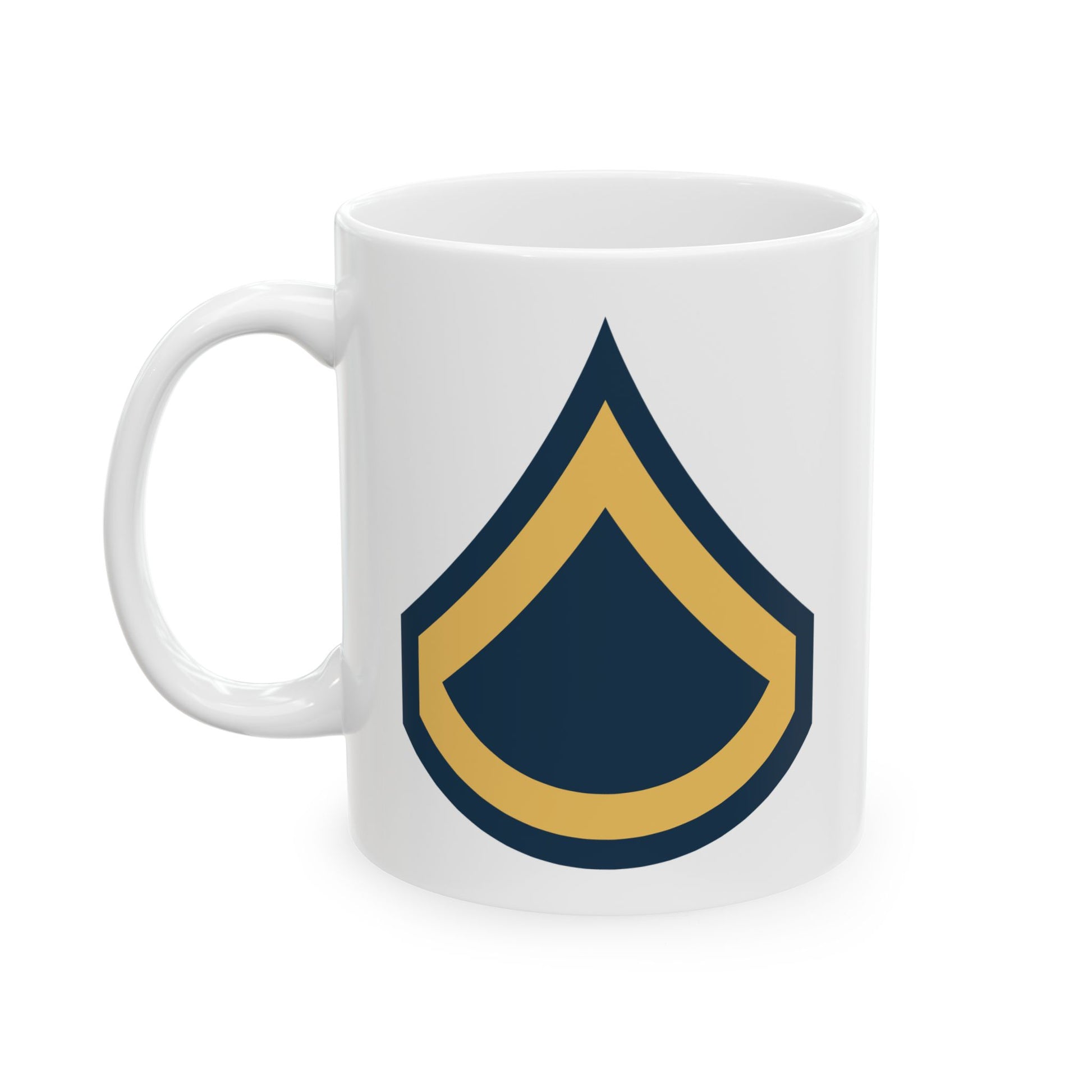 US Army Private First Class (E-3) Stripes Coffee Mug - Double Sided Print, White Ceramic, 11oz by TheGlassyLass.com