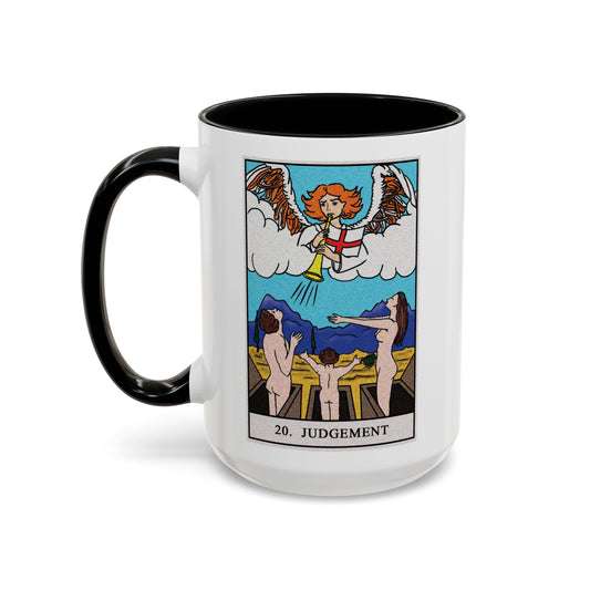 The Judgement Tarot Card Coffee Mug - Double Sided Black Accent White Ceramic 15oz by TheGlassyLass.com