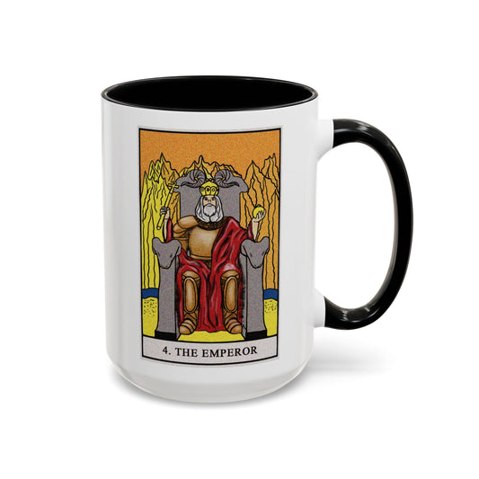 The Emperor Tarot Card Coffee Mug - Double Sided Black Accent White Ceramic 15oz by TheGlassyLass.com