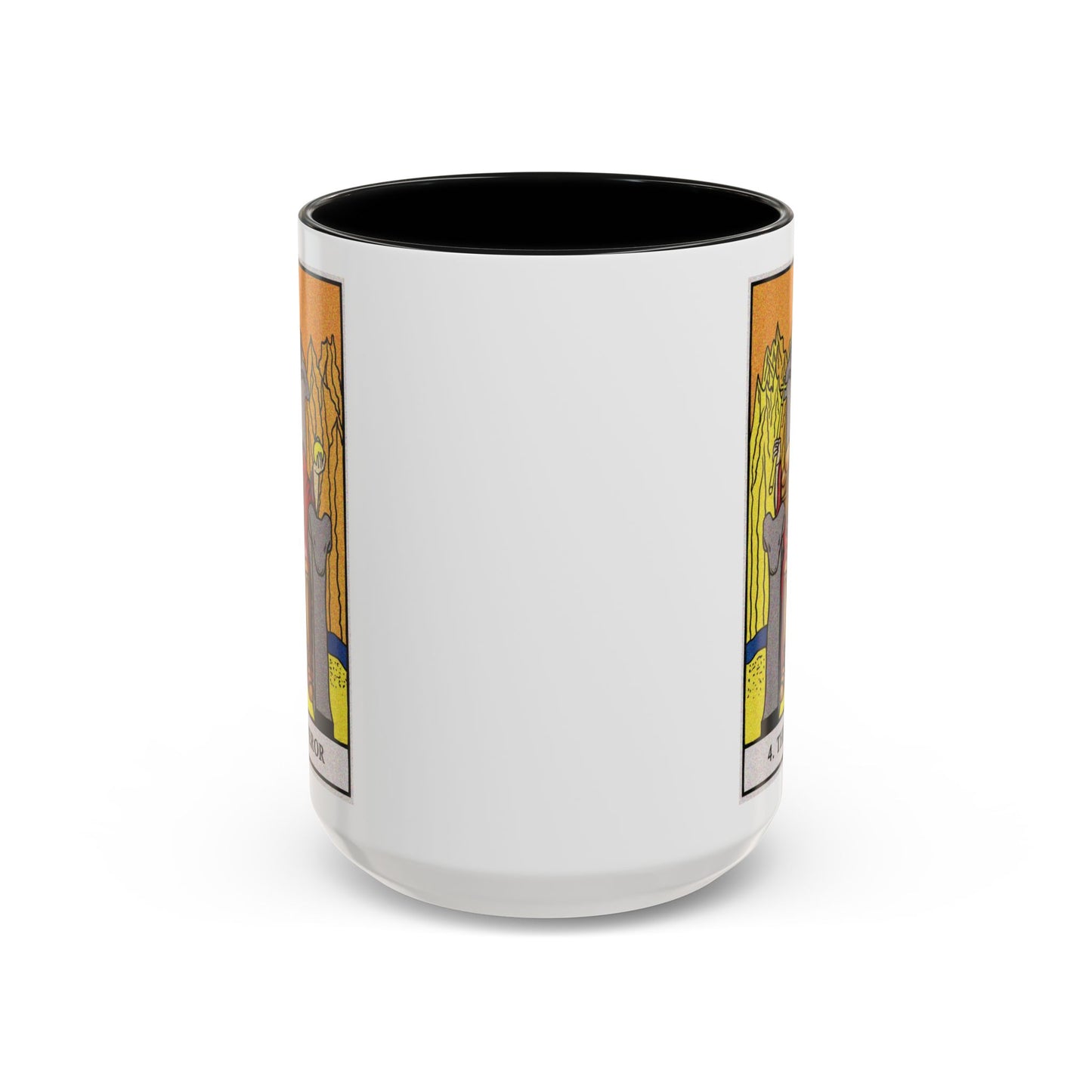 The Emperor Tarot Card Coffee Mug - Double Sided Black Accent White Ceramic 15oz by TheGlassyLass.com