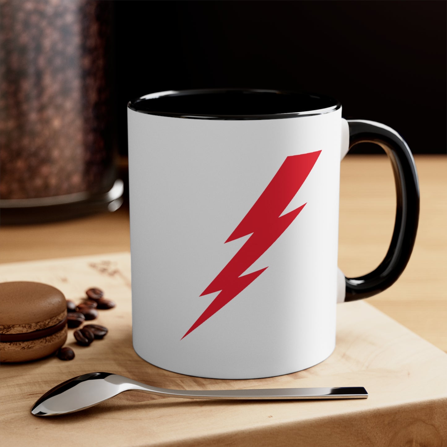 Lightning Bolt Coffee Mug - Double Sided Black Accent White Ceramic 11oz by TheGlassyLass.com
