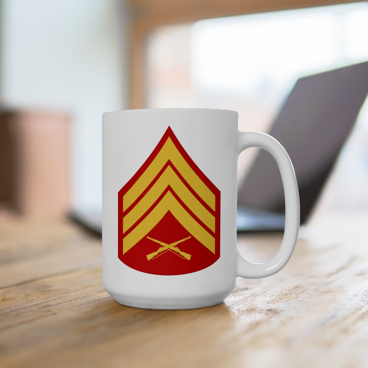United States Marine Corps Sergeant (E-5) Chevron Coffee Mug - Double Sided White Ceramic 15oz - by TheGlassyLass.com