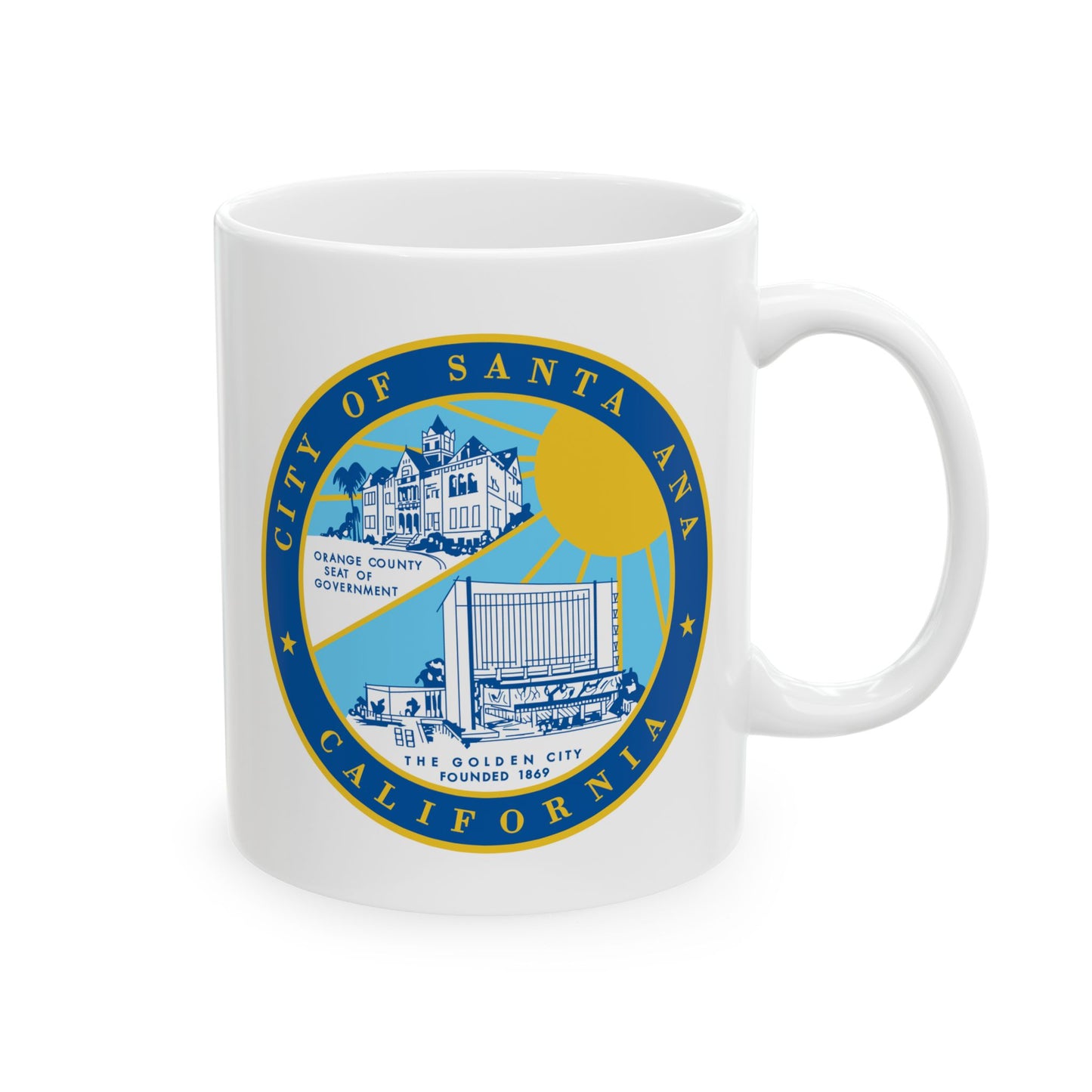 Santa Ana California Coffee Mug - Double Sided Print, White Ceramic, 11oz by TheGlassyLass.com