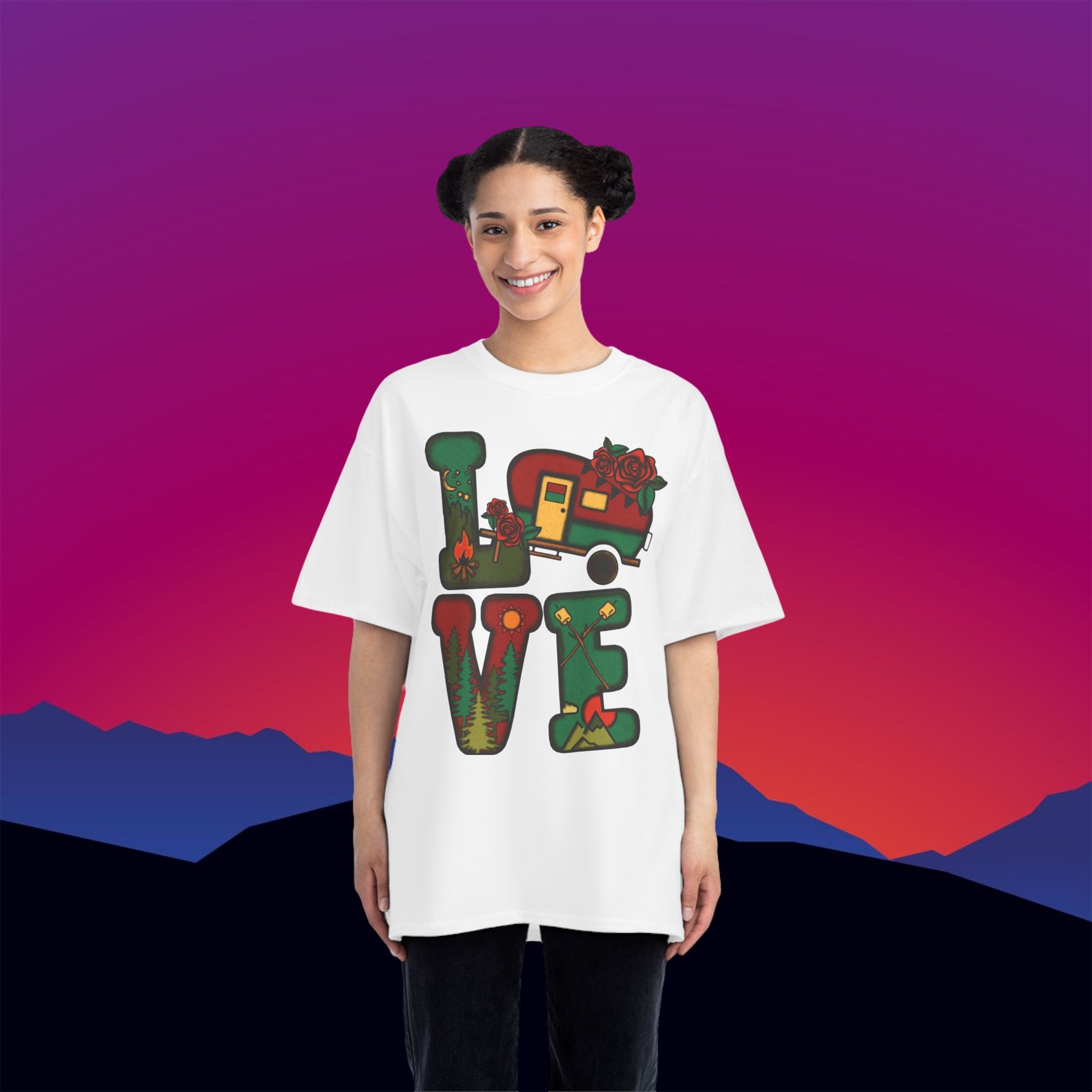 Camping LOVE T-Shirt: (Hanes Beefy-T 100% Preshrunk Cotton) Custom Printed by TheGlassyLass.com
