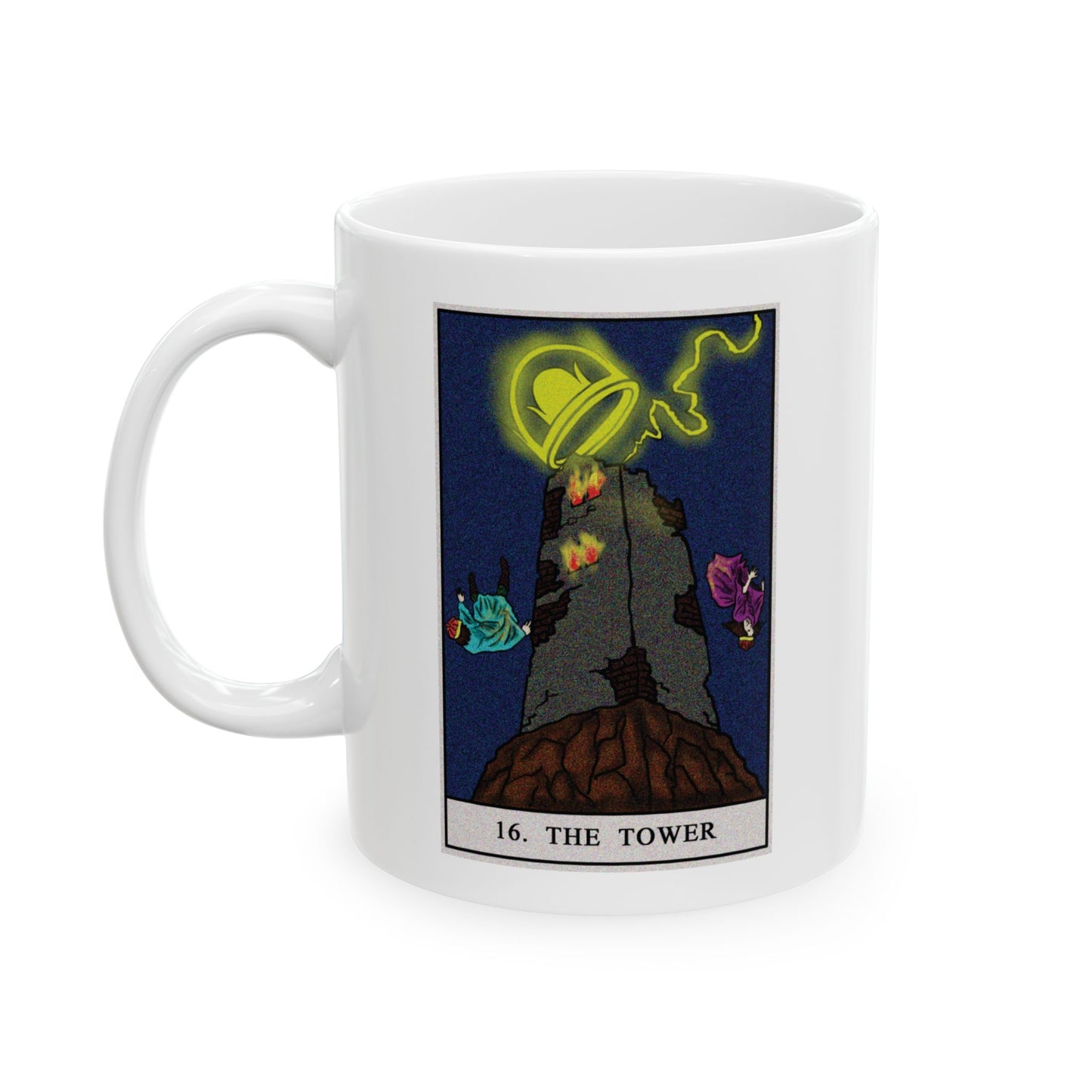 The Tower Tarot Card Coffee Mug - Double Sided Print, White Ceramic, 11oz by TheGlassyLass.com